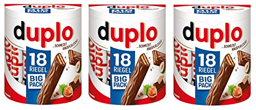 Ferrero Duplo Schokoriegel Waffel mit cremiger Kakaofüllung und Haselnüssen (18 x 18,2g) 3 Packung mit je 18 Einzelriegeln von Ferrero