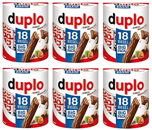 Ferrero Duplo Schokoriegel Waffel mit cremiger Kakaofüllung und Haselnüssen (18 x 18,2g) 6 Packung mit je 18 Einzelriegeln von Ferrero