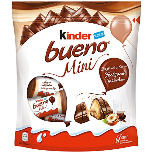 Ferrero Kinder Bueno Mini Snacks Schokolade Waffel gefüllt mit Milch und Haselnüssen bedeckt mit Milchschokolade 108g Beutel mit mindestens 18 Stück von Ferrero