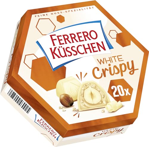 Ferrero Küsschen White Crispy – Knackig geröstete Haselnuss in heller Creme, umhüllt von weißer Schokolade und knusprigen Crispies – 1 Packung à 20 Einzelpralinen von Ferrero