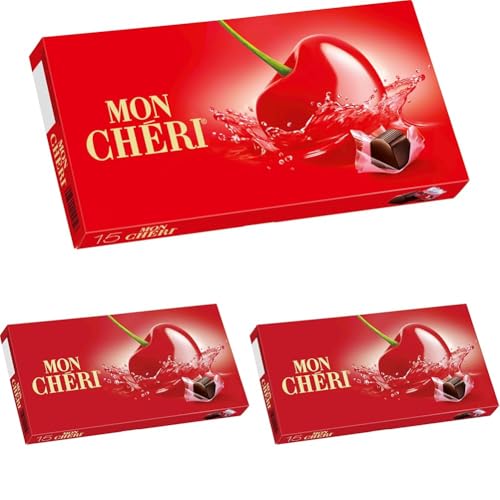 Ferrero Mon Chéri – Knackige Schokolade, fruchtiger Likör und eine aromatische Kirsche – 1 Packung à 15 Einzelpralinen (Packung mit 3) von Ferrero