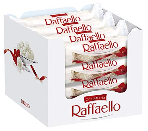 Ferrero Raffaello – Feine Creme, knackige Mandel, knusprige Waffel und Kokosflocken – 16 Packungen à 4 Einzelpralinen von Ferrero