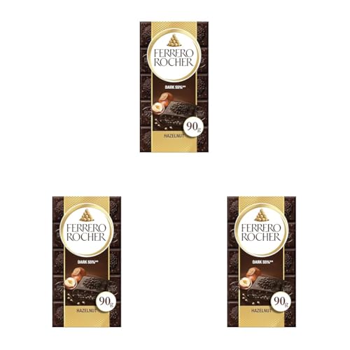 Ferrero Rocher Tafel – Zartbitter Schokolade mit Haselnuss – 55 Prozent Kakao im Schokoladenmantel – 1 x 90 g Schokoladentafel (Packung mit 3) von Ferrero