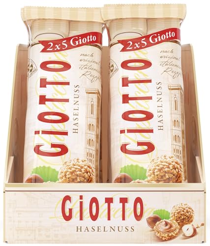 GiOTTO – Haselnuss-Gebäckspezialität nach original italienischem Rezept – Waffelhülle, Milch-Haselnuss-Creme-Füllung und Ummantelung aus Haselnuss-Stückchen – 10x 21,5g von Ferrero