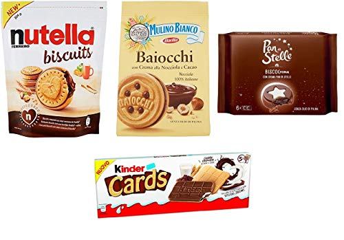 TESTPAKET Biscotti Farciti Mulino Bianco Ferrero Pan di Stelle gefüllte Kekse Nutella Biscuits - Baiocchi - Biscocrema - Kinder Cards 4 Stück biscuits cookies von Ferrero