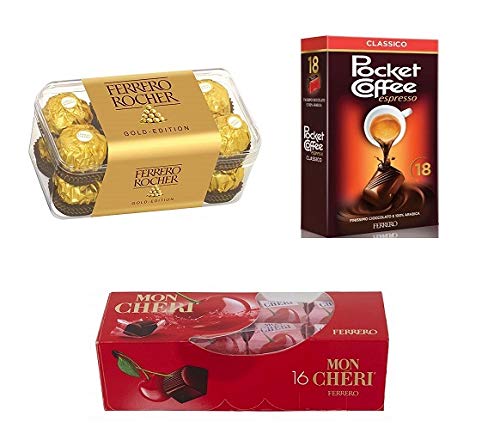 Testpaket Ferrero Rocher Gold-Edition/Mon Chéri/Pocket Coffee Pralinen Schokolade von Ferrero