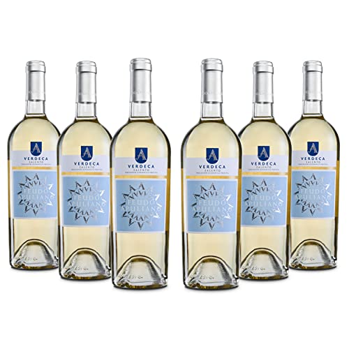 Feudo Apuliano Verdeca del Salento IGP, Weißwein mit dem Duft Gelber Früchte und einem Weichen und Frischen Geschmack, Alkoholgehalt 12,5 % Vol., Karton mit 6 Flaschen mit jeweils 750 ml von Feudo Apuliano