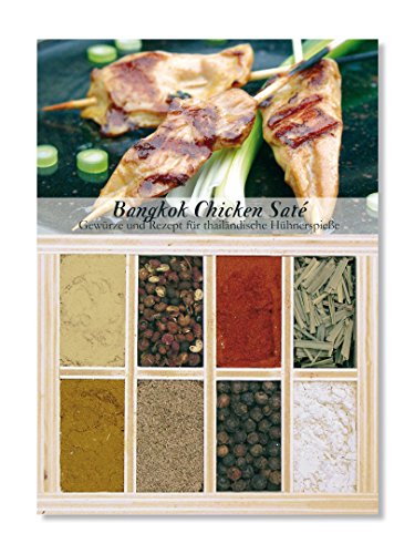 Bangkok Chicken Saté – 8 Gewürze Set für die asiatischen Hähnchenspieße (50g) – in einem schönen Holzkästchen – mit Rezept und Einkaufsliste – Geschenkidee für Feinschmecker von Feuer & Glas von Feuer und Glas