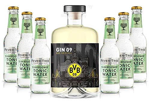 BVB Gin 09 Das Original 0,5l 500ml (43% Vol) + 6xFever-Tree Elderflower Tonic Water 0,2l MEHRWEG inkl. Pfand - [Enthält Sulfite] von Fever-Tree-Fever-Tree