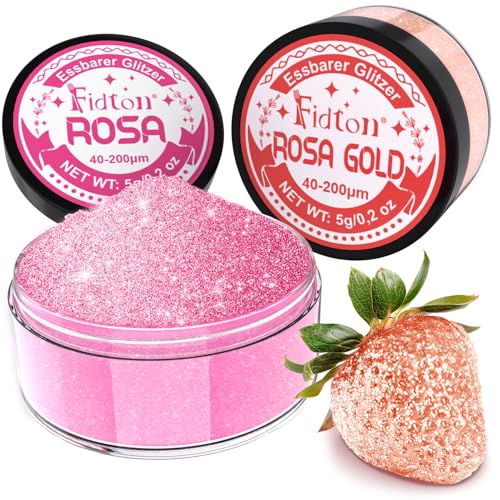 Essbarer Glitzer für Getränke - Fidton 2 Farbe Lebensmittelfarbe Pulver Set, Glitzer Essbar für Torten, Fondant, Donut, Edible Glitter für Getränke, Cocktail, Essbares Glitzer Rosa Gold und Rosa - 5 g von Fidton