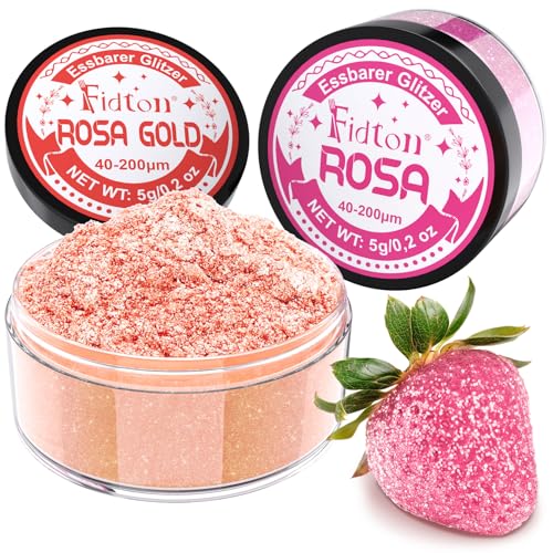 Essbarer Glitzer für Getränke - Fidton 2 Farbe Lebensmittelfarbe Pulver Set, Glitzer Essbar für Torten, Fondant, Donut, Edible Glitter für Getränke, Cocktail, Essbares Glitzer Rosa Gold und Rosa - 5 g von Fidton