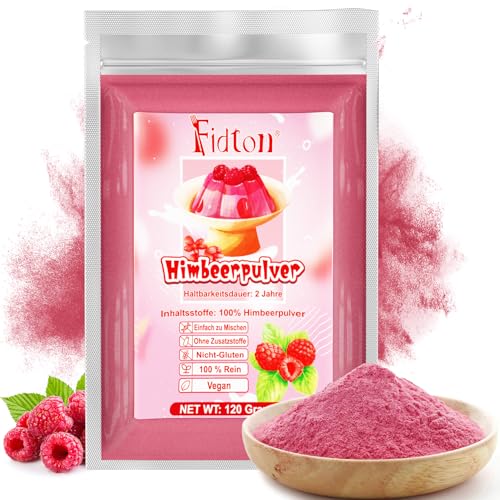 Himbeerpulver 120g - 100% Natürliche Gefriergetrocknete Himbeeren, Ohne Zusatzstoffe Einfaches Mischen Nahrhaftes, Himbeeren Gefriergetrocknet Pulver für Eiscreme, Kuchen, Smoothie, Getränke von Fidton