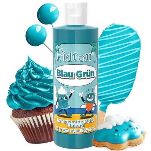 Lebensmittelfarbe Flüssig 160 ml - Fidton Große Kapazität Hochkonzentrierte Food Coloring für Tortendekoration, Flüssige Lebensmittelfarbe für Fondant, Makronen, Donut, Muffins - Blau Grün von Fidton