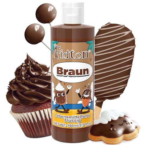 Lebensmittelfarbe Flüssig 160 ml - Fidton Große Kapazität Hochkonzentrierte Food Coloring für Tortendekoration, Flüssige Lebensmittelfarbe für Fondant, Makronen, Donut, Muffins - Braun von Fidton