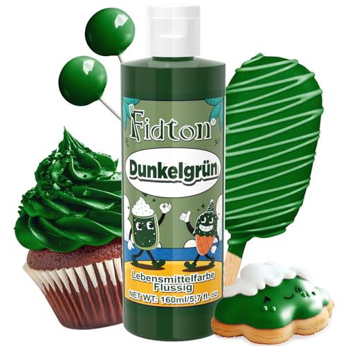 Lebensmittelfarbe Flüssig 160 ml - Fidton Große Kapazität Hochkonzentrierte Food Coloring für Tortendekoration, Flüssige Lebensmittelfarbe für Fondant, Makronen, Donut, Muffins - Dunkelgrün von Fidton