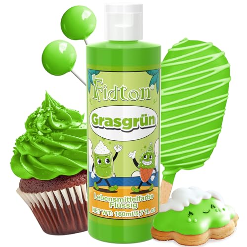 Lebensmittelfarbe Flüssig 160 ml - Fidton Große Kapazität Hochkonzentrierte Food Coloring für Tortendekoration, Flüssige Lebensmittelfarbe für Fondant, Makronen, Donut, Muffins - Grasgrün von Fidton