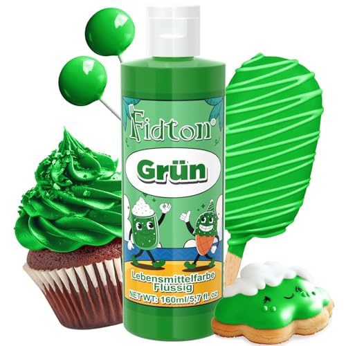 Lebensmittelfarbe Flüssig 160 ml - Fidton Große Kapazität Hochkonzentrierte Food Coloring für Tortendekoration, Flüssige Lebensmittelfarbe für Fondant, Makronen, Donut, Muffins - Grün von Fidton