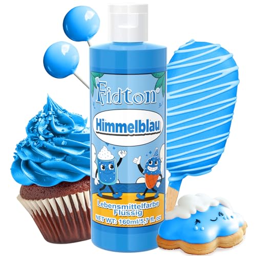 Lebensmittelfarbe Flüssig 160 ml - Fidton Große Kapazität Hochkonzentrierte Food Coloring für Tortendekoration, Flüssige Lebensmittelfarbe für Fondant, Makronen, Donut, Muffins - Himmelblau von Fidton