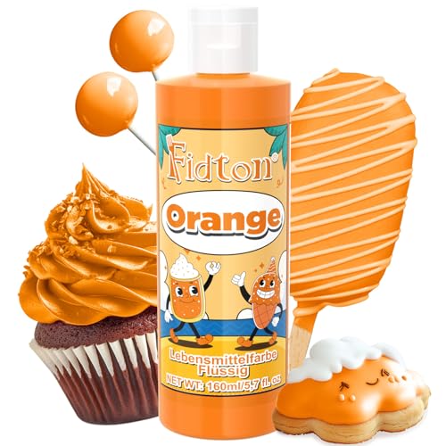 Lebensmittelfarbe Flüssig 160 ml - Fidton Große Kapazität Hochkonzentrierte Food Coloring für Tortendekoration, Flüssige Lebensmittelfarbe für Fondant, Makronen, Donut, Muffins - Orange von Fidton