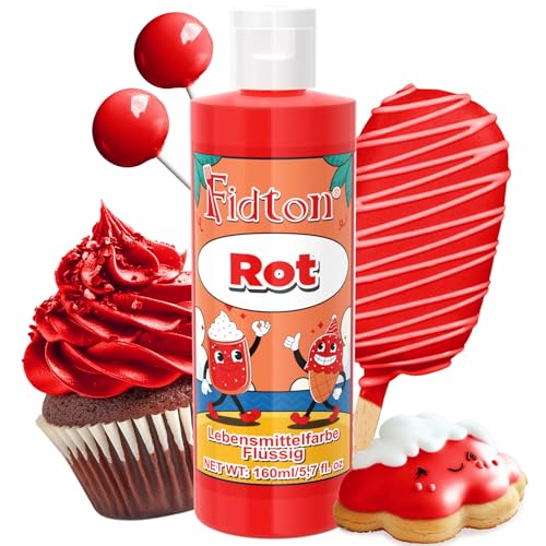 Lebensmittelfarbe Flüssig 160 ml - Fidton Große Kapazität Hochkonzentrierte Food Coloring für Tortendekoration, Flüssige Lebensmittelfarbe für Fondant, Makronen, Donut, Muffins - Rot von Fidton