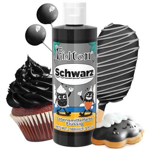 Lebensmittelfarbe Flüssig 160 ml - Fidton Große Kapazität Hochkonzentrierte Food Coloring für Tortendekoration, Flüssige Lebensmittelfarbe für Fondant, Makronen, Donut, Muffins - Schwarz von Fidton