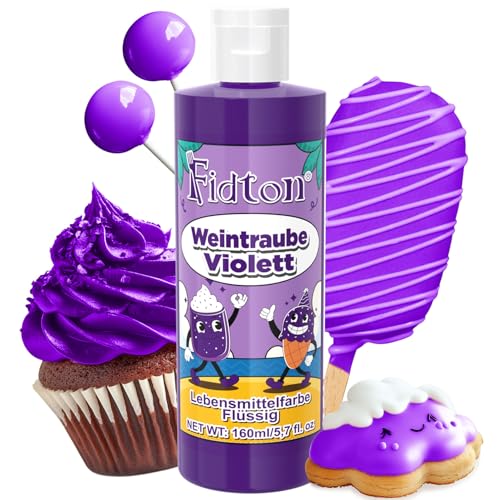 Lebensmittelfarbe Flüssig 160 ml - Fidton Große Kapazität Hochkonzentrierte Food Coloring für Tortendekoration, Flüssige Lebensmittelfarbe für Fondant, Makronen, Donut, Muffins - Weintraube Violett von Fidton