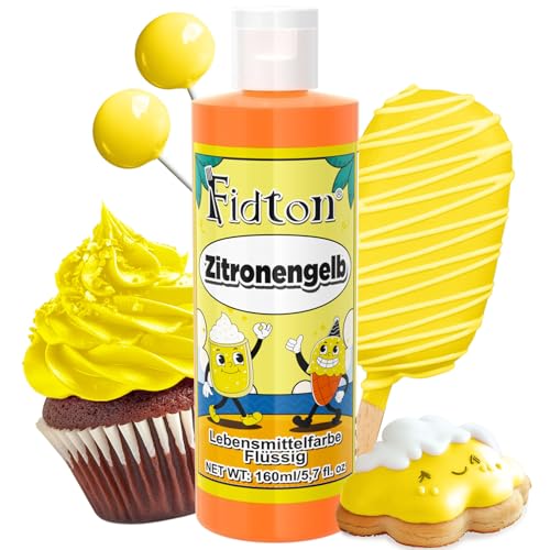 Lebensmittelfarbe Flüssig 160 ml - Fidton Große Kapazität Hochkonzentrierte Food Coloring für Tortendekoration, Flüssige Lebensmittelfarbe für Fondant, Makronen, Donut, Muffins - Zitronengelb von Fidton