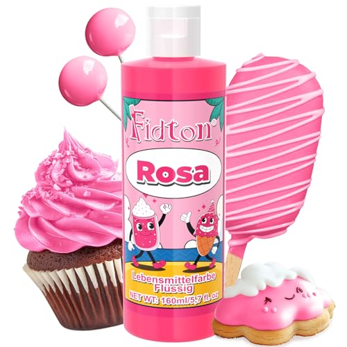 Lebensmittelfarbe Flüssig 160 ml - Fidton Große Kapazität Hochkonzentrierte Food Coloring für Tortendekoration, Flüssige Lebensmittelfarbe für Fondant, Makronen, Donuts, Muffins - Rosa von Fidton