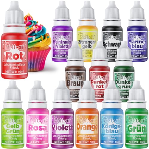 Lebensmittelfarbe Flüssig - Fidton 14 Lebensmittelfarben Vegan Food Coloring, Essbare Tortendeko Kit für Lebensmittel Farben, Flüssige Lebensmittelfarbe für Eier Färben, Fondant, Makronen - 10 ml von Fidton