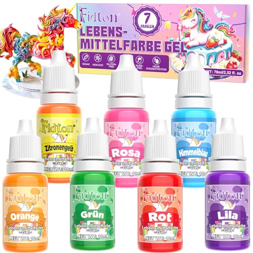 Lebensmittelfarbe Gel - Fidton 7 Farben Hochkonzentrierte Food Coloring, Essbare Tortendeko für Fondant, Lebensmittelfarbe für Lebensmittel Farben, Eier Färben, Donuts, Macarons - 10 ml von Fidton