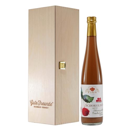 Fies Schokolikör mit Kirschwasser und Geschenk-Holzkiste von Fies