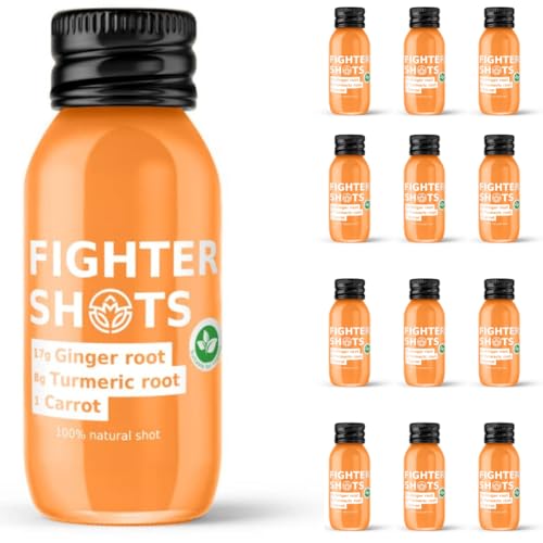 Fighter Shots Ginger + Turmeric + Carrot (12x60ml) | Fresh & Fiery Ginger Shots for Immune Support | Boosts Energy | 100% Natural/No Nasties | Rich in Antioxidants | Packed with Vitamin C von Fighter Shots