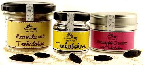 Tonkabohnenträume im Set mit Tonkabohnensalz, Bratapfel Gewürz mit Tonkabohne und Tonkabohnen ganz von Finca Marina von Finca Marina