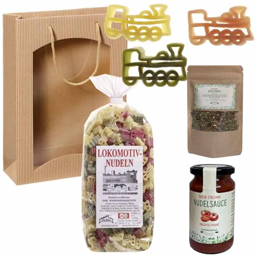 Feinkost-Set * LOKOMOTIVE * mit Lokomotiv-Nudeln, Sauce, Gewürze // Geschenkset für Wanderfreunde von Firlefantastisch Der Partyshop