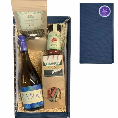 Firlefantastisch Der Partyshop Geschenkset Danke mit Wein, Nudeln, Sauce und Kräutermix // Feinkostgeschenk Danke sagen von Firlefantastisch Der Partyshop