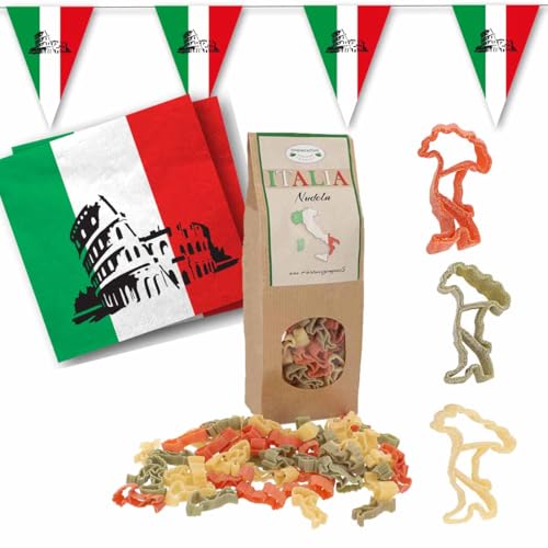 Pasta Italia Set - "ITALIEN" Nudeln mit Italien-Wimpelkette und Italien-Servietten // Italien Dekoration von Firlefantastisch Der Partyshop