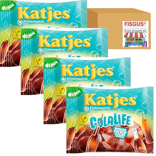 Katjes Colalife Vegane Fruchtgummis mit Colageschmack und weniger Zucker, 4 x 160g Tüten = 640g - Zusammengestellt von krass-shoppen-de von FisGus