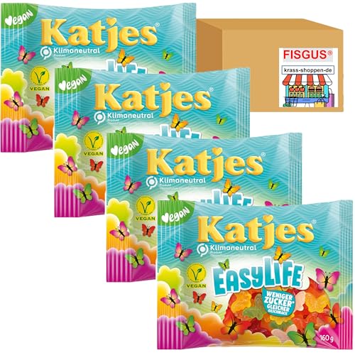 Katjes EasyLife veganes Fruchtgummi mit weniger Zucker, 4 Packungen à 160 g - Zusammengestellt von FISGUS® by krass-shoppen-de von FisGus