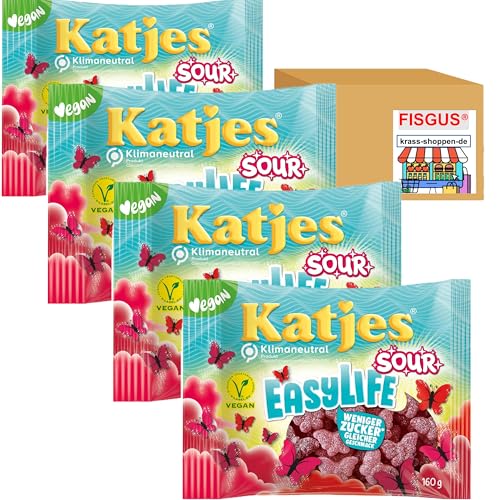 Katjes EasyLife- Sour - Fruchtgummi, weniger Zucker, 4 Packungen à 160 g, vegan - Zusammengestellt von FISGUS® by krass-shoppen-de von FisGus