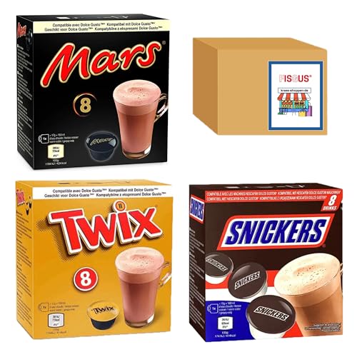 Snickers - Twix - Mars - Heiße Schokoladengetränke, 24 Kapseln kompatibel mit Dolce Gusto Maschinen - Zusammengestellt von FISGUS® by krass-shoppen-de von FisGus