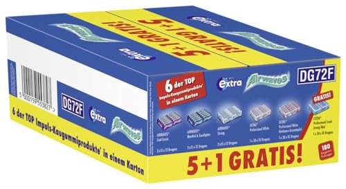 Sortimentskarton EXTRA® PROFESSIONAL White/Himbeere Granatapfel/Strong Mint AIRWAVES® Strong/Cool Cassis/Menthol & Eucalyptus (5+1 Schaukarton) 180 Verbrauchseinheiten von FisGus