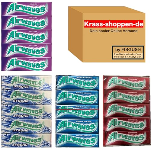 Wrigley's Airwaves Kaugummi 60 x12 = 720 Dragees = 1,08 KG - Geschmacksrichtungen: Cool Cassis, Menthol Eucalyptus, Cherry Menthol, Strong Mint - Ein Angebot von krass-shoppen-de by FISGUS® von FisGus