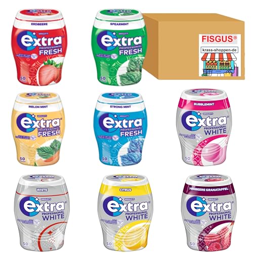 Wrigley's Extra Professional White & Fresh Kaugummi Dragees in der Dose, 8 Sorten, 50 Dragees pro Dose - Zusammengestellt von FISGUS® by krass-shoppen-de von FisGus