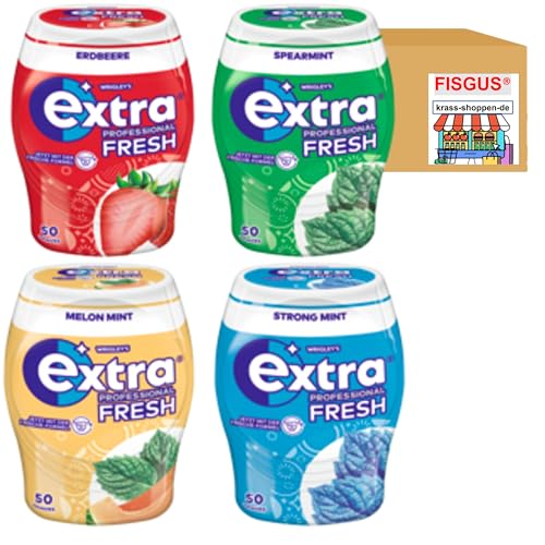 Wrigleys Extra Professional Fresh Kaugummi Dragees - 4 Sorten - Starke Minze, Erdbeere, Melon Minze, Spearmint - 4 Dosen à 70g - Zusammengestellt von FISGUS® by krass-shoppen-de von FisGus