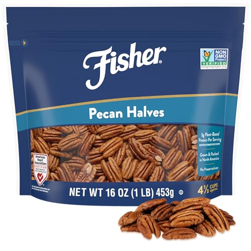 Fisher Pekannusshälften, 473 ml, ungesalzen, ohne Konservierungsstoffe, natürlich glutenfrei, gentechnikfrei, vegan, Paleo, Keto-Nüsse von Fisher