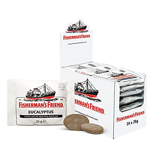 Fisherman's Friend Eucalyptus, 24er Vorratsbox, Eucalyptus und Menthol Geschmack, mit Zucker & vegan, Bonbons für frischen Atem, 24 x 25g von Fisherman's Friend