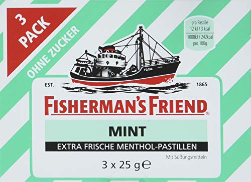 Fisherman's Friend Mint, 14er Multipack mit je 3 Beuteln, Pfefferminz und Menthol Geschmack, zuckerfrei & vegan, Bonbons für frischen Atem, 14 x 75g von Fisherman's Friend