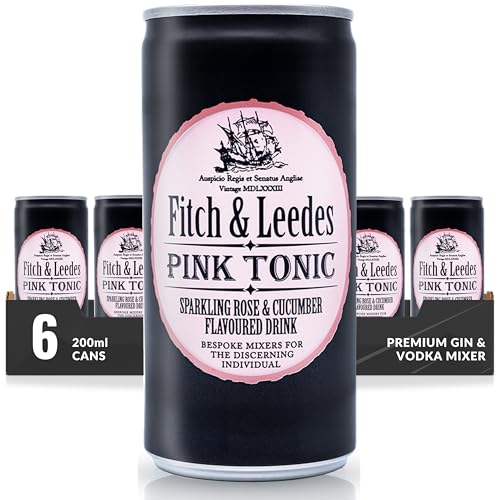 Fitch & Leedes Pink Tonic Water Gurke und Rose (4x200ml) aus Südafrika / Toller Begleiter zum Gin [würzig, spritzig, elegant] (Einweg Dosen Preis incl. 1,00 € / 4 x 0,25€ DPG Einwegpfand) von Fitch & Leedes