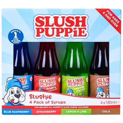 Slush Puppie – 4er-Pack Sirupe, blaue Himbeere, Erdbeere, Cola, Zitrone/Limette, 180 ml von Fizz Creations