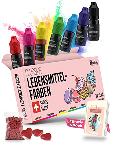 FLAVING® - Lebensmittelfarbe flüssig - 7x12ml - food coloring - Swiss Made - für alle die gerne Backen und Basteln (Rote Herzen-Set) von Flaving